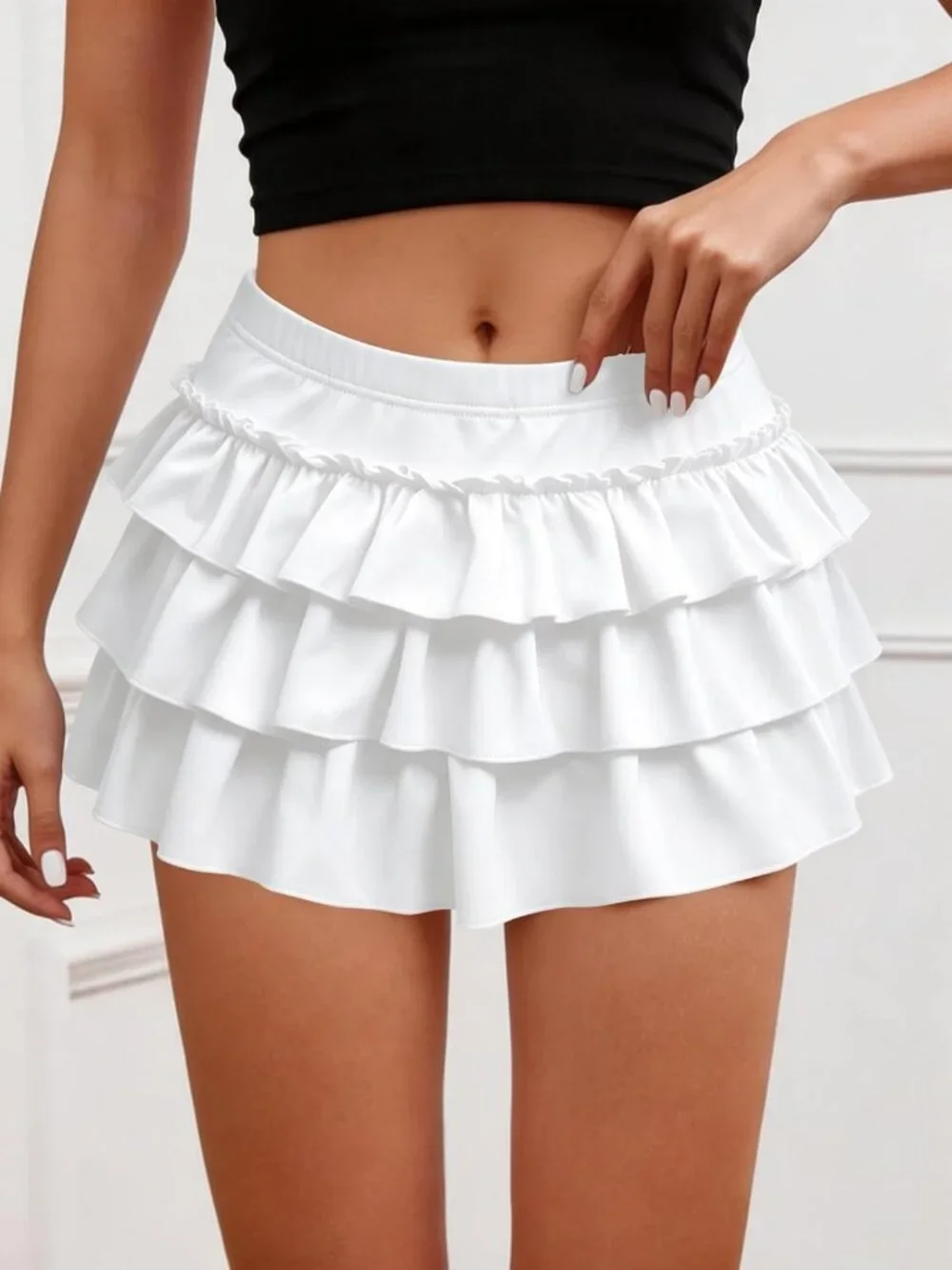 Trendy Y2K Ruffle Mini Skirt | High Waist A-Line Short Skirt for Women